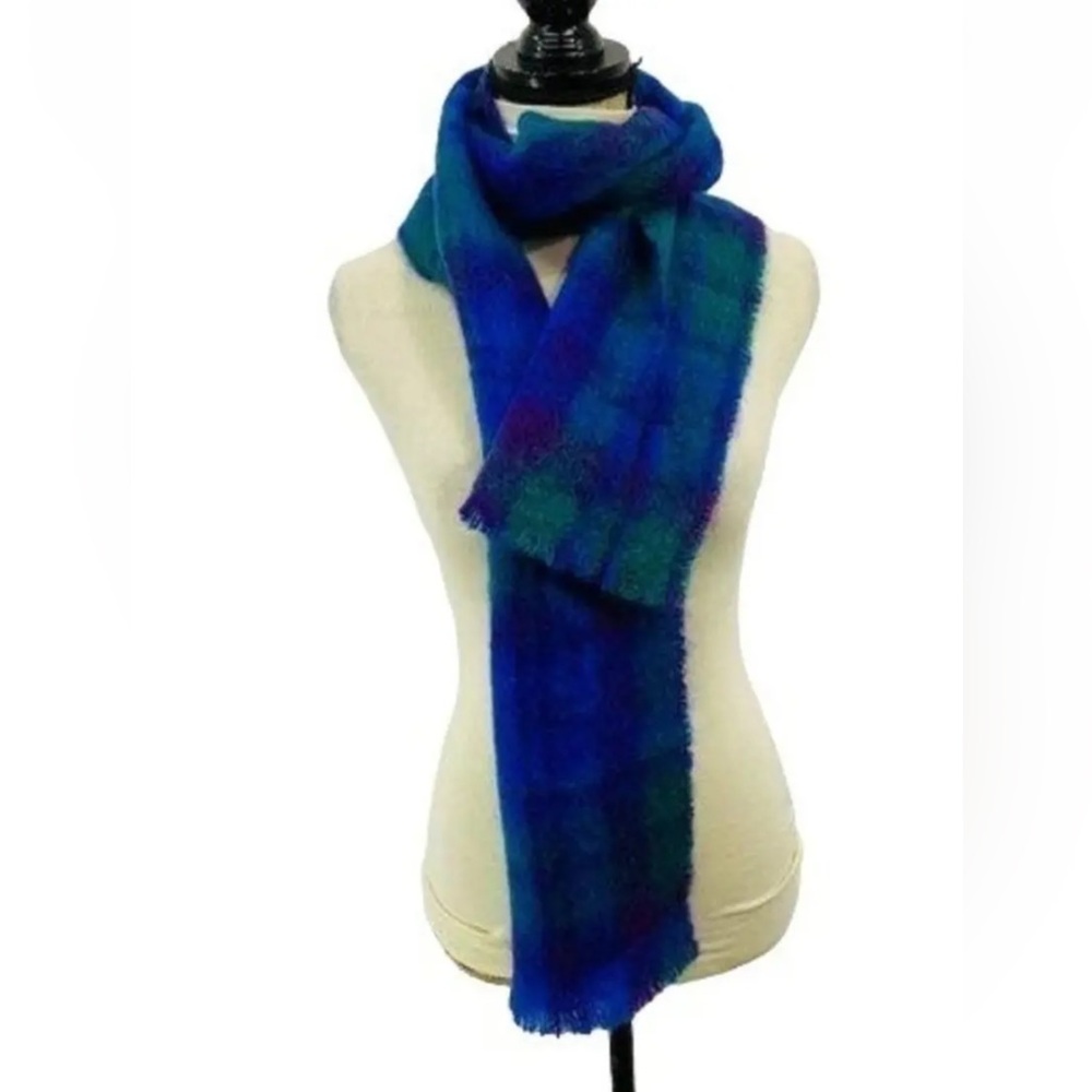 Donegal Design Mohair Wool Blue Plaid Scarf Made In Ireland‎